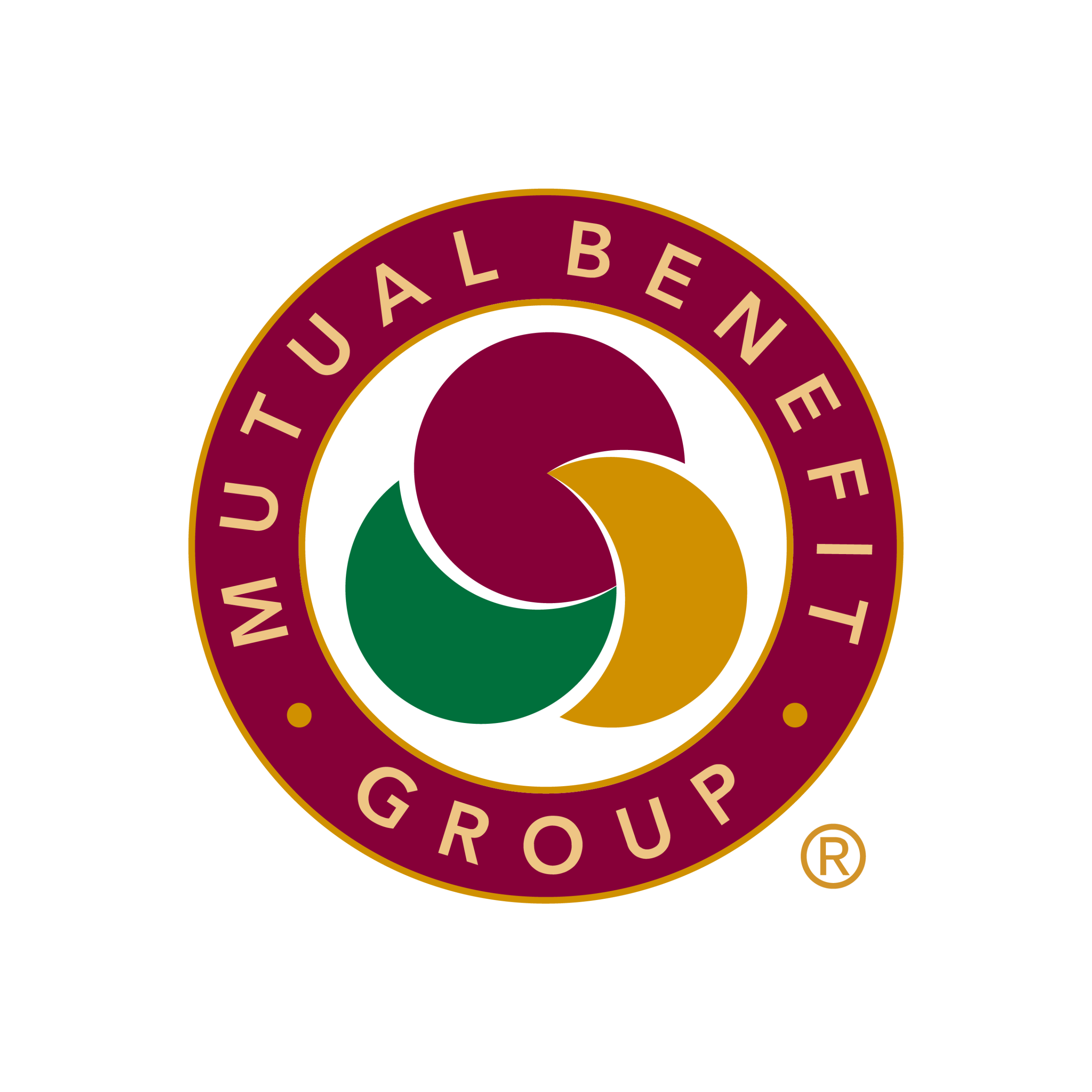 Mutual Benefit Group with green, gold and maroon shapes